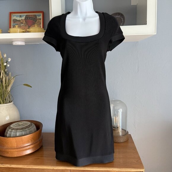 Vintage Gianni Versace Black Ribbed Knit Bodycon Dress Stretch LBD Size 40 / S